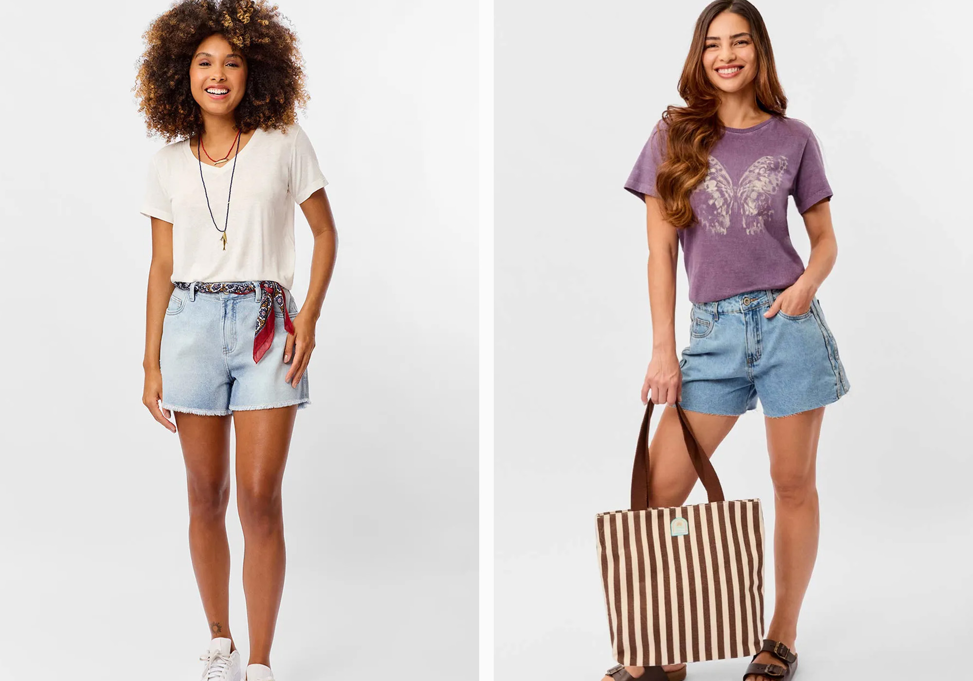 Duas mulheres usando roupas casuais de verão.
