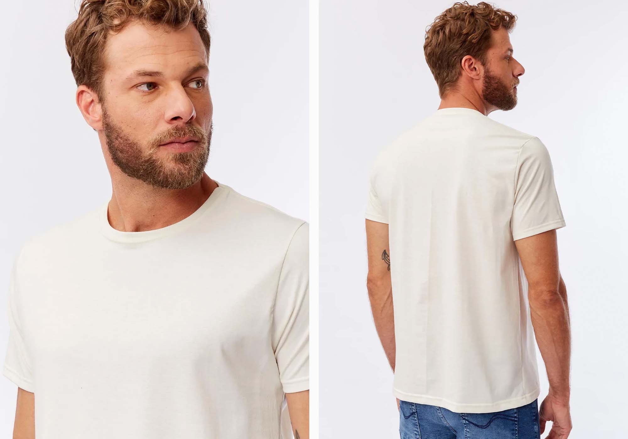 Camiseta masculina branca vista frontal e traseira