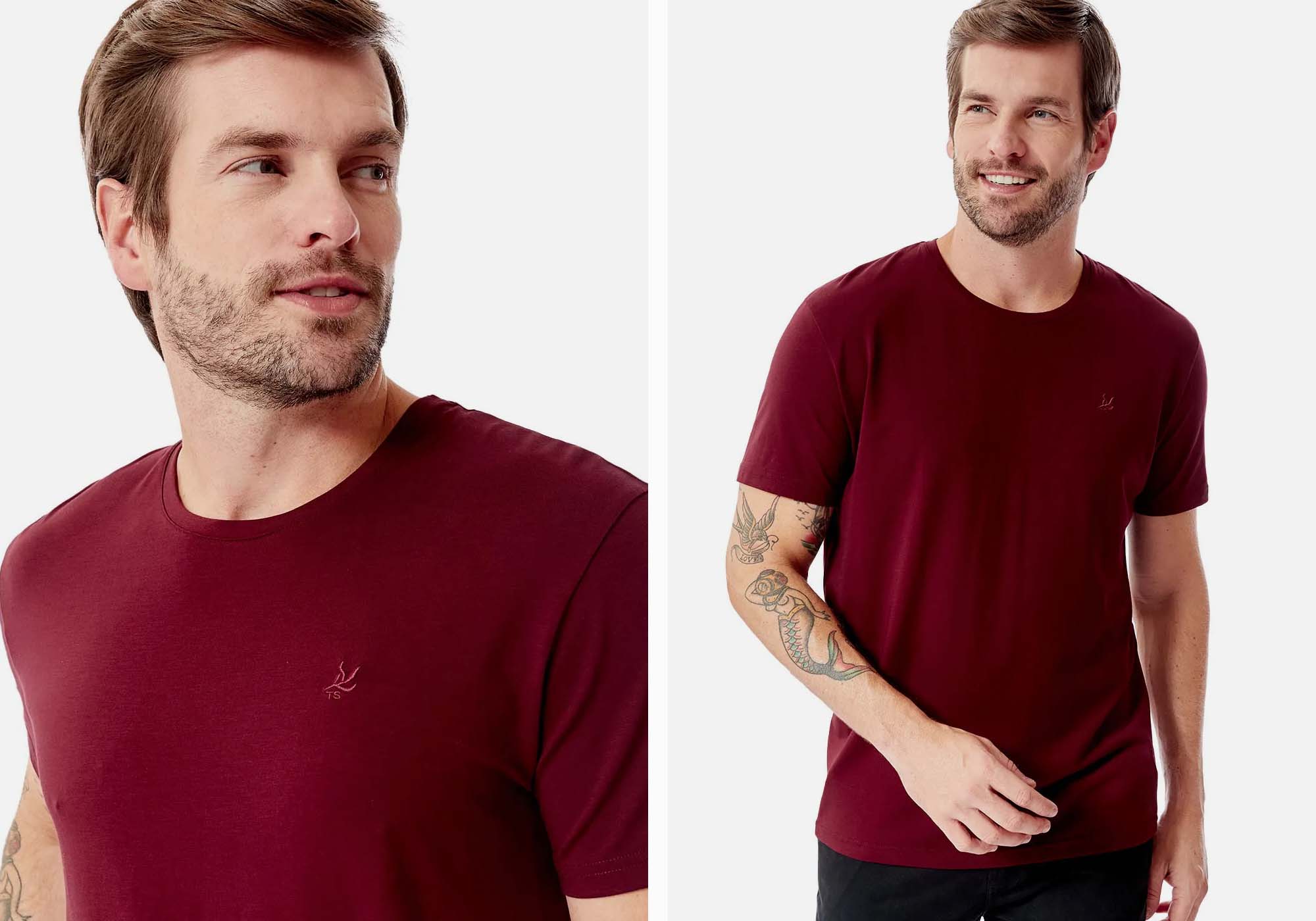 Camiseta masculina vinho em modelo casual
