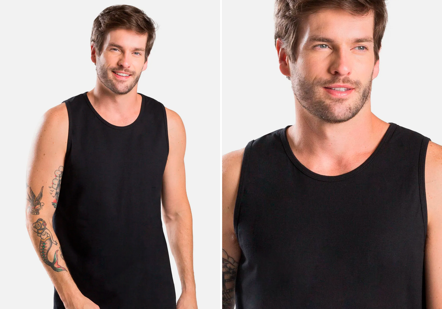 Modelo masculino usando regata preta