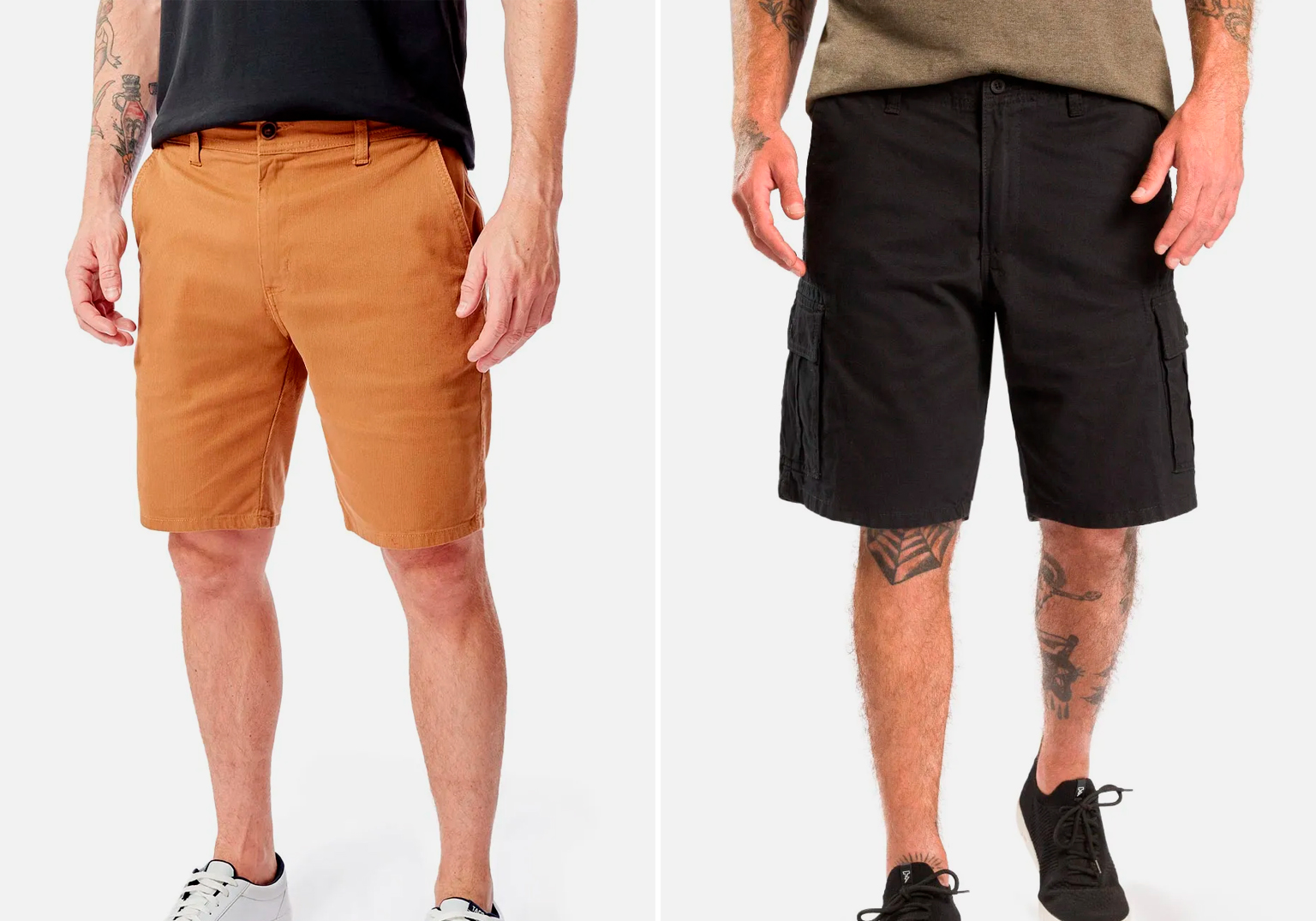 Bermudas masculina em dois estilos: laranja e preto.