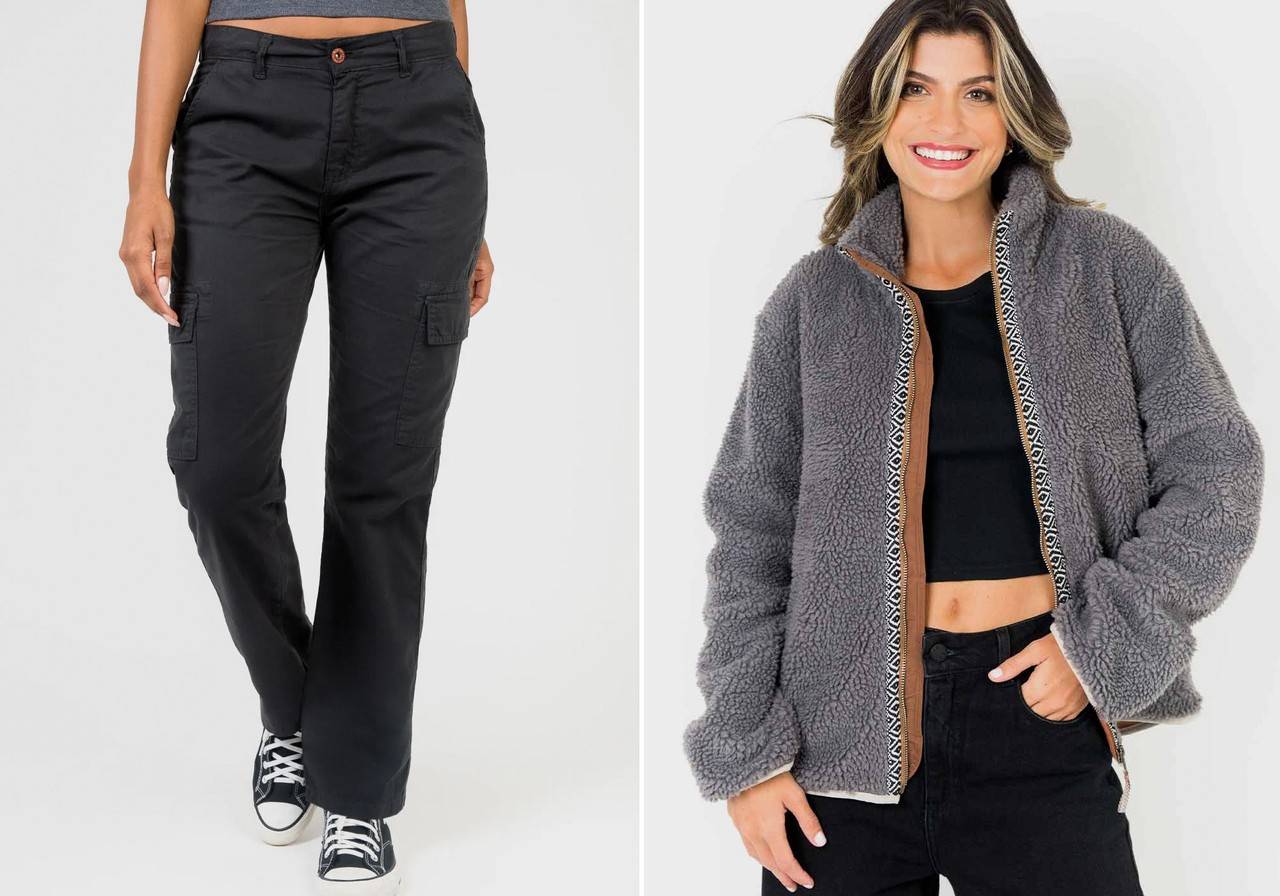 Look com calça cargo e casaco sherpa