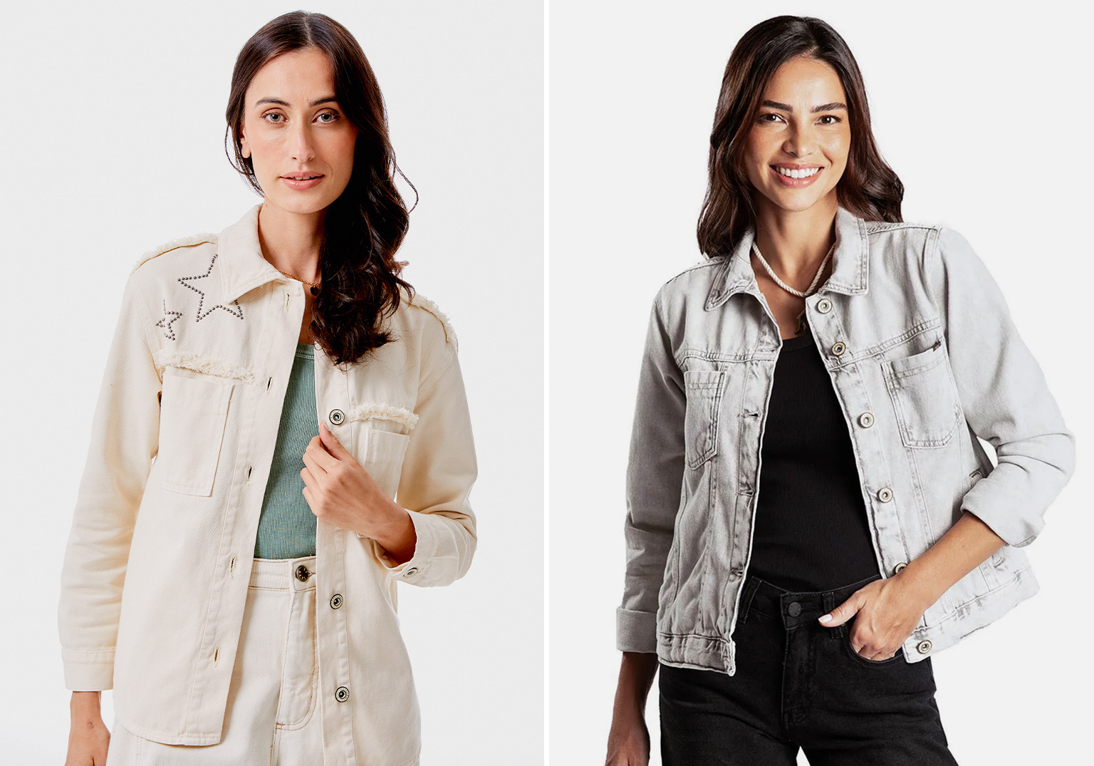 Duas mulheres usando jaquetas jeans estilosas