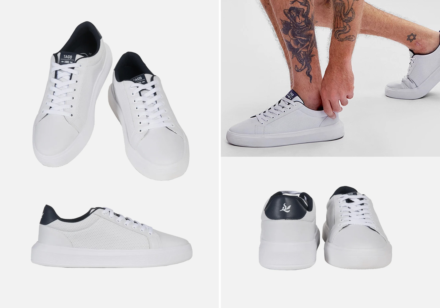 Tênis branco estilo casual com detalhes em mesh.
