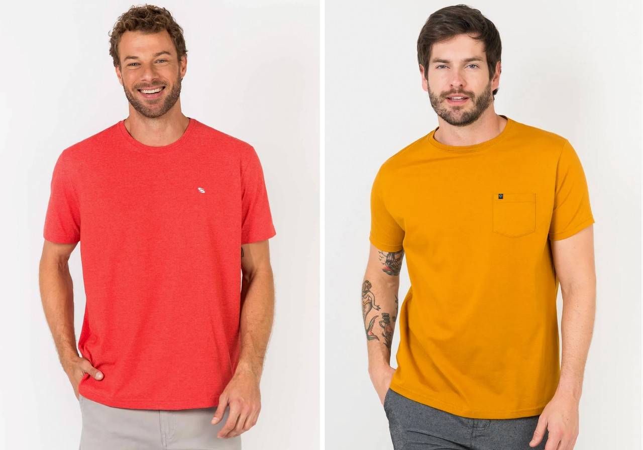 modelos com camisetas da cor rose e amarela