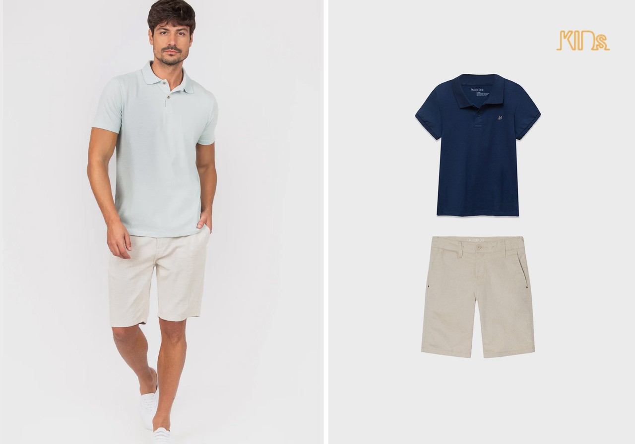 Camisa polo + bermuda chino + tênis casual