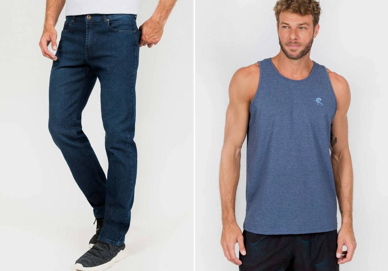 Modelo masculino com jeans e regata