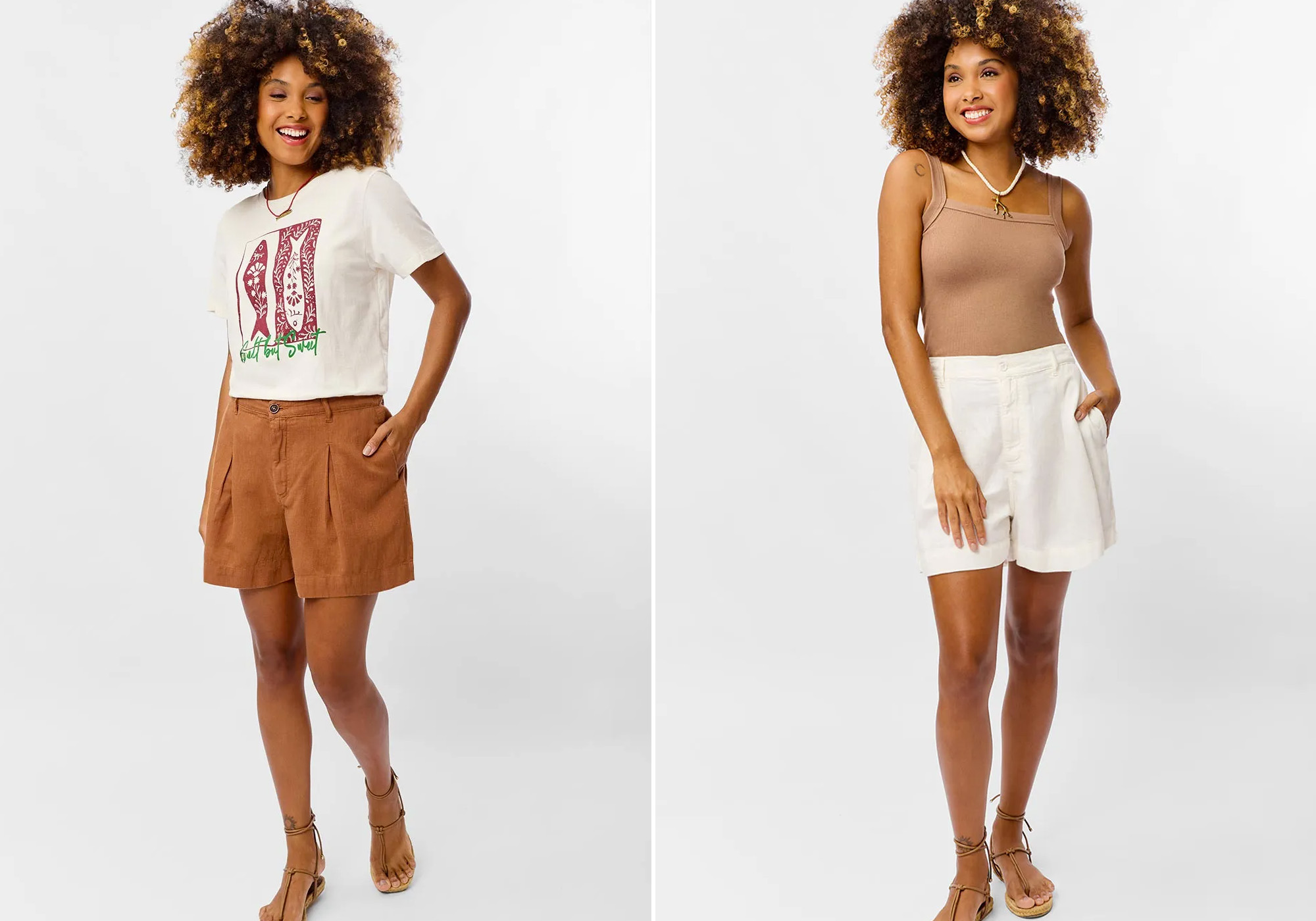 Mulher usando shorts e blusa estilosa