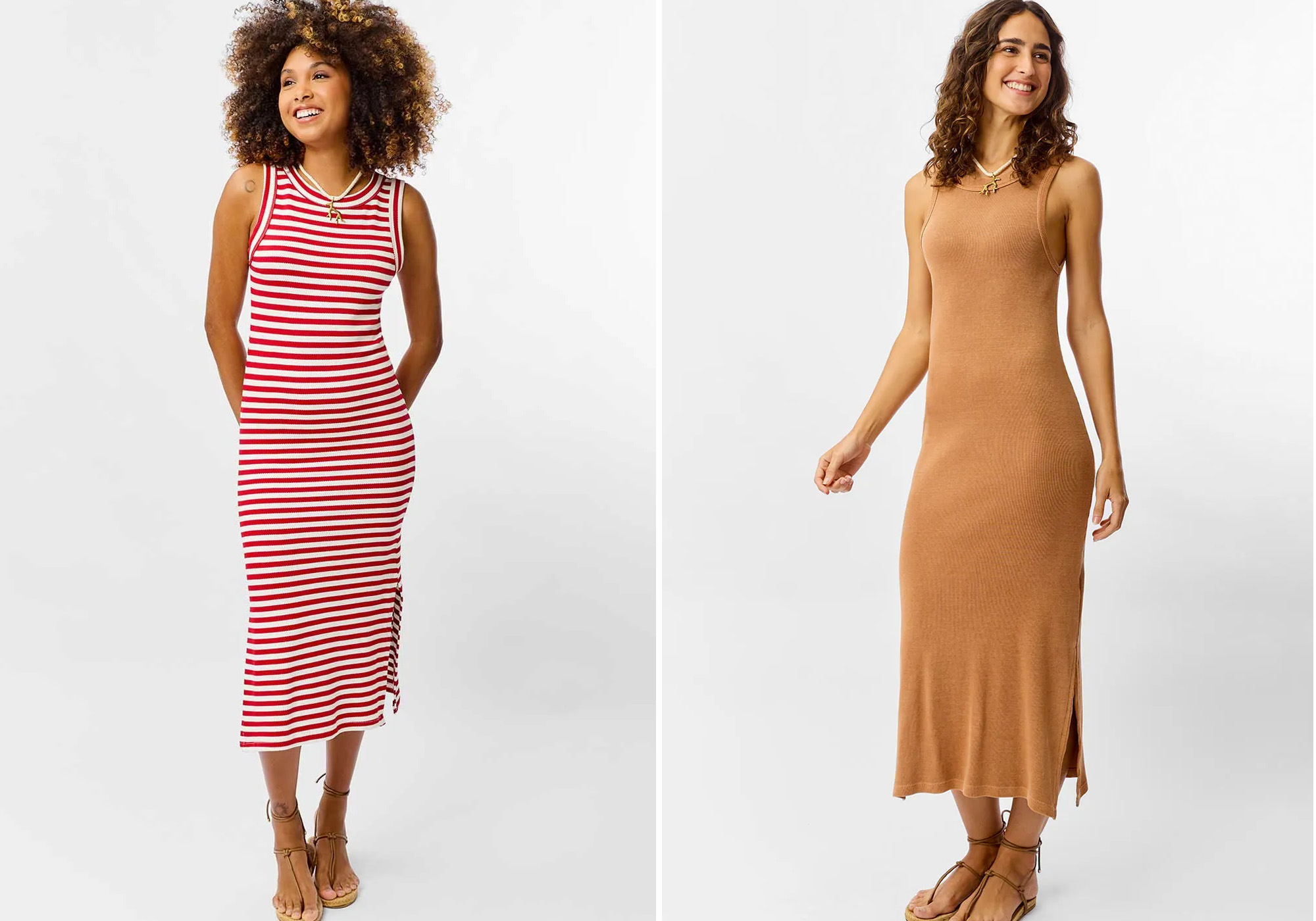 Duas mulheres usando vestidos longos e elegantes