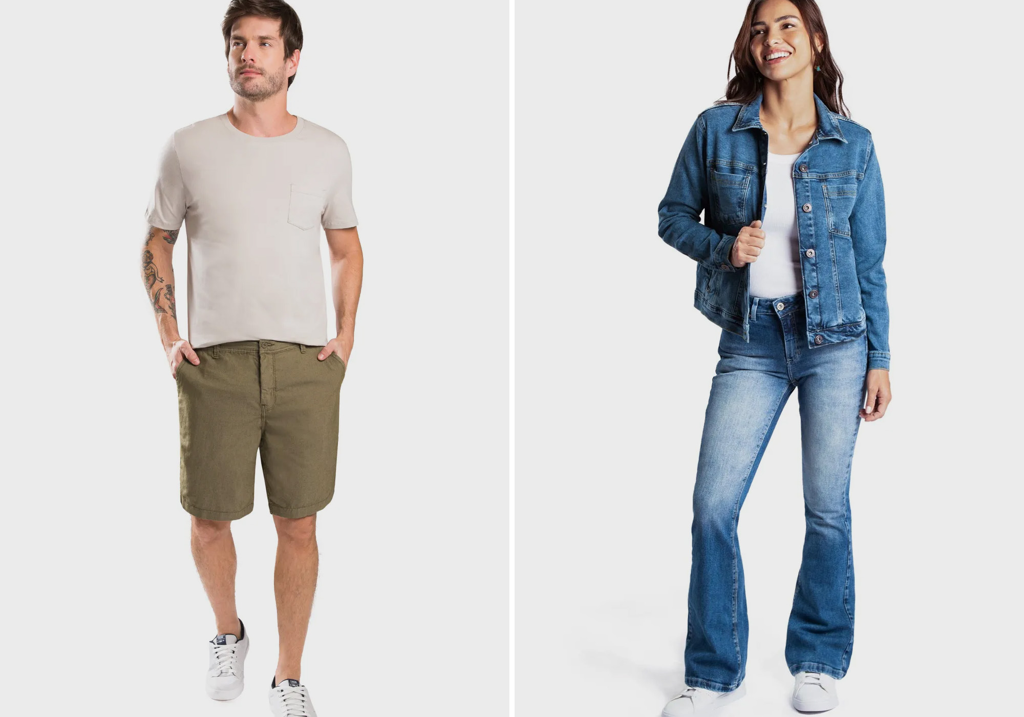 Homem e mulher em roupas casuais e modernas