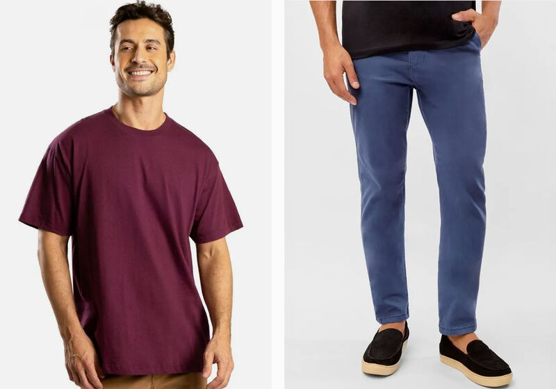 Homem sorrindo com camiseta e calça colorida